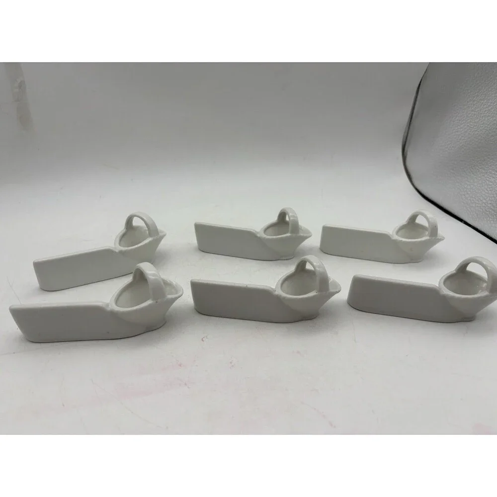 Vintage Fine Porcelain Japan Basket Place Card Holders Set 6 White Floral